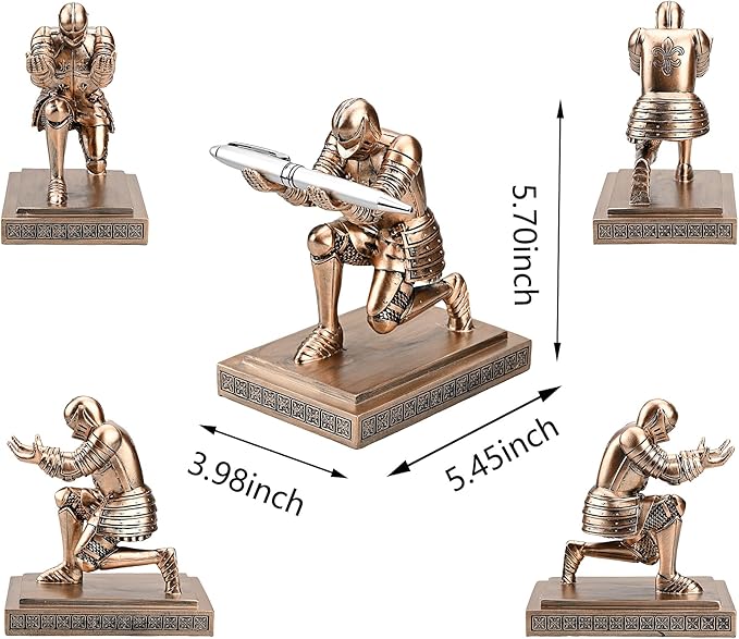 Knight Pen Holder Pen Stand Desk Organizers and Accessories Resin Pencil Holder as Gift with a Fancy Pen for Office and Home Desk Organizer (Bronze)-DeskLoop Office