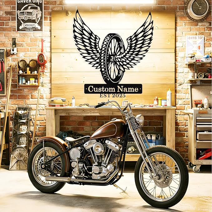 Custom Motorcycle Wheel Metal Signs Personalized Biker Name Sign Custom Garage - Image 2