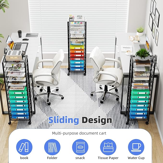 Simple Trending 14 Tier Rolling File Cart, Desk File Organizer - Image 3