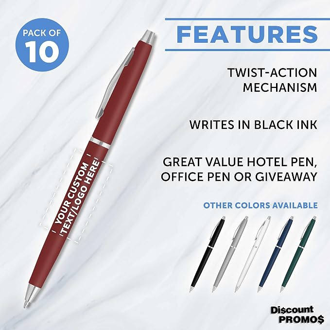 DISCOUNT PROMOS Custom Langham Ballpoint Pens Set of 10, Personalized Bulk Pack - Image 2