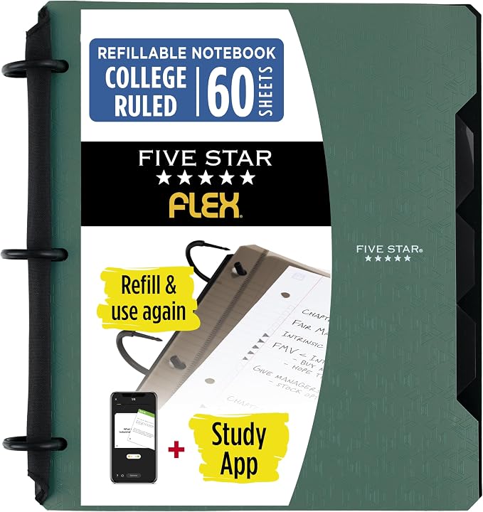 Five Star Flex Refillable Notebook + Study App, College Ruled Paper and 1 Inch by FiveStar