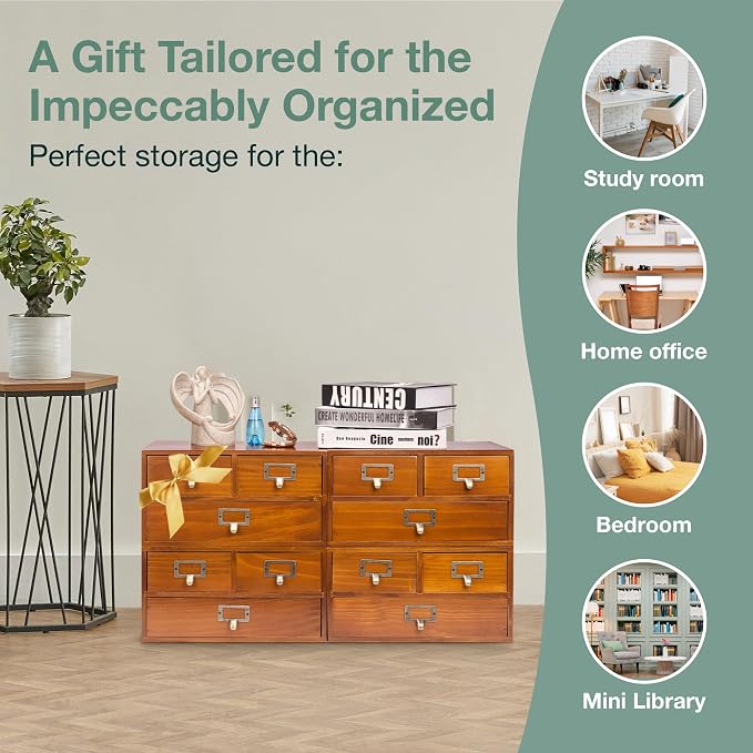 Stackable Modular 4-Pack Vintage Desktop Apothecary Cabinet w/ 12 Drawers - Image 8