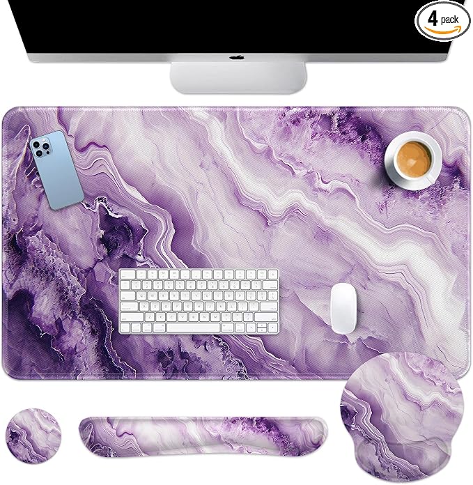 Britimes Purple Pink Marble Gold Keyboard Mouse Pad Set 4in1 Large by Britimes