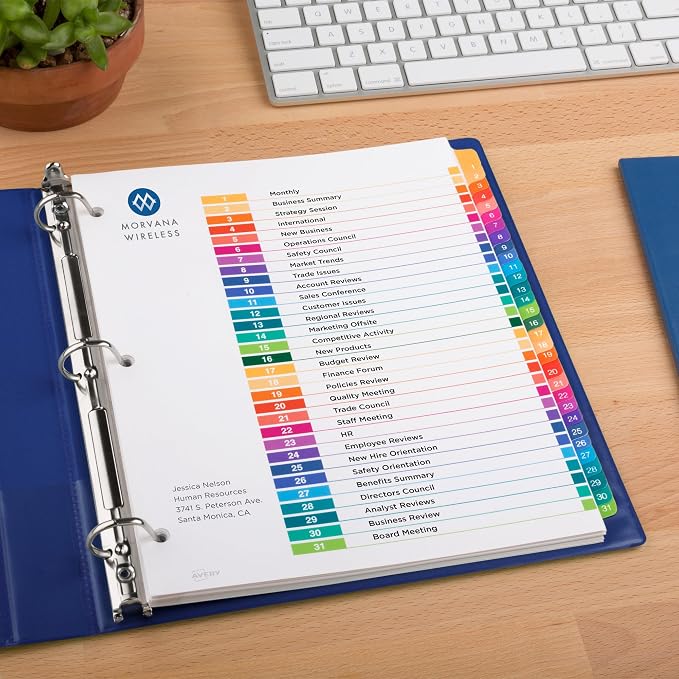 Avery 1-31 Dividers for 3 Ring Binders, 31 Tabs per Set, Customizable Table of - Image 6