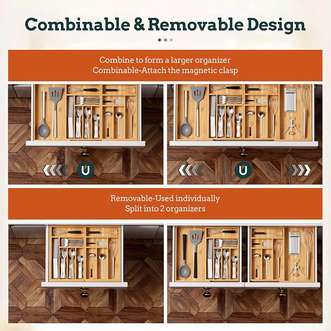 Silverware Organizer Large, Magnetic Connected Expandable 13 Slots Silverware - Image 5