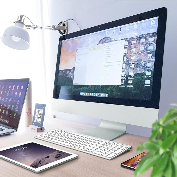 iClever BK10 Bluetooth Keyboard, Universal Bluetooth 5.1 Wireless Keyboard with Number Pad, Ergonomic Design, Multi-Device Compatibility, Stable Connection for Mac, iPad, iPhone, Android, Windows-DeskLoop Office