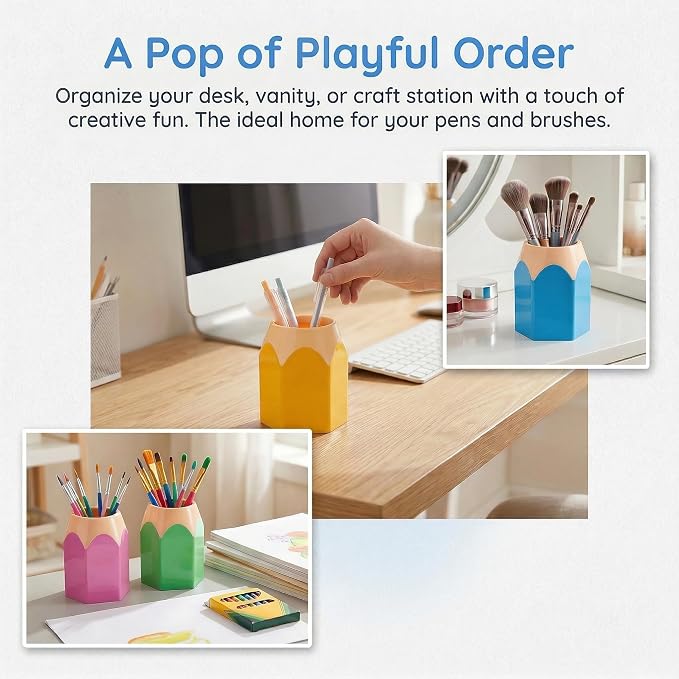 6pcs Pencil Shaped Pen Holders, Cute Desktop Pencil Cup & Makeup Brush Container - Image 5