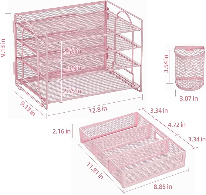 Marbrasse Desk Organizer and Accessories, 4-Tier Paper File Letter Tray - Image 6