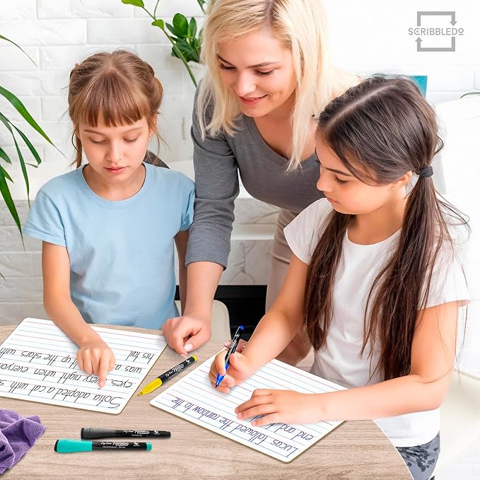 Scribbledo 2 Pack Small Lined Dry Erase Board Kids, 9x12 Double Sided | Value - Image 8