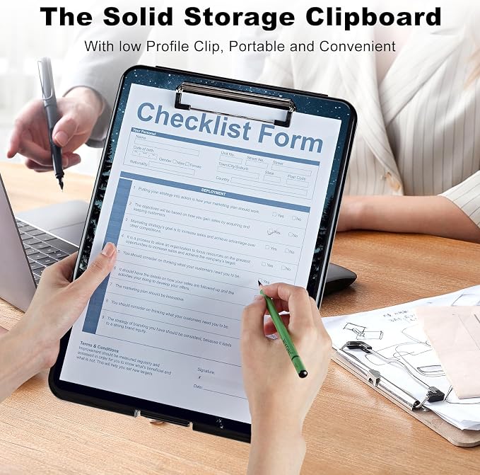 Clipboard with Storage, Plastic Storage Clipboard with Low Profile Clip - Image 4