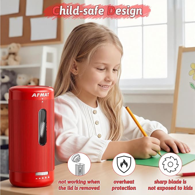 AFMAT Electric Pencil Sharpener, Auto in & Out, 5 Nibs, 7K+ Uses, Fully - Image 7