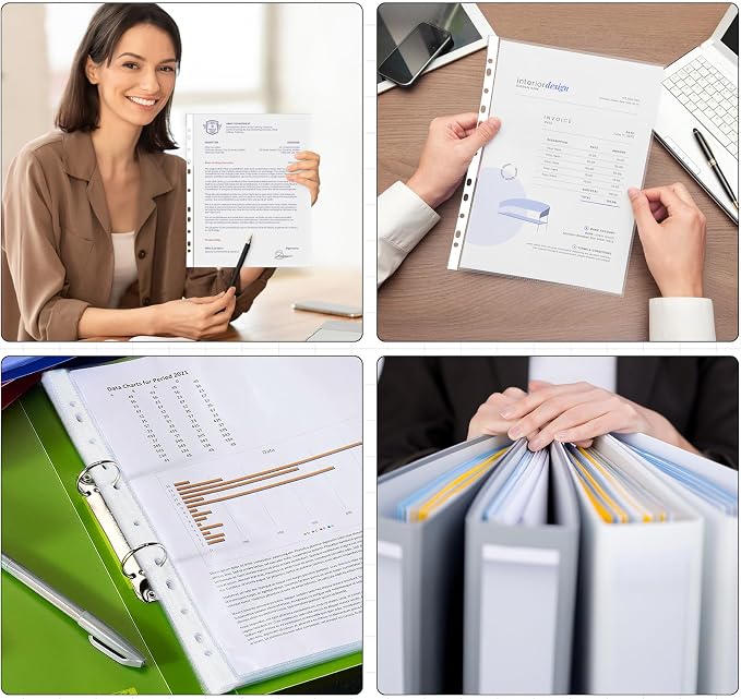 Clear Sheet Protectors 11.80 x 8.46in, 100 A4 Punched Pocket, Heavy Duty Binder - Image 5