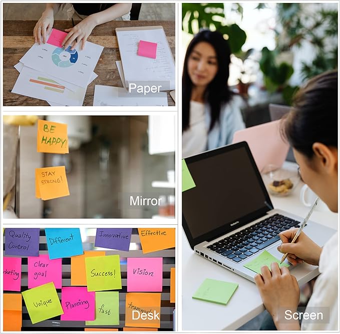 Sticky Notes Bulk, Ezzgol 60 Pads Sticky Notes, 3 X 3 Inch, 100 Sheets/Pad, Assorted Bright Colors Sticky Notes Pack,Great Sticking Power-DeskLoop Office