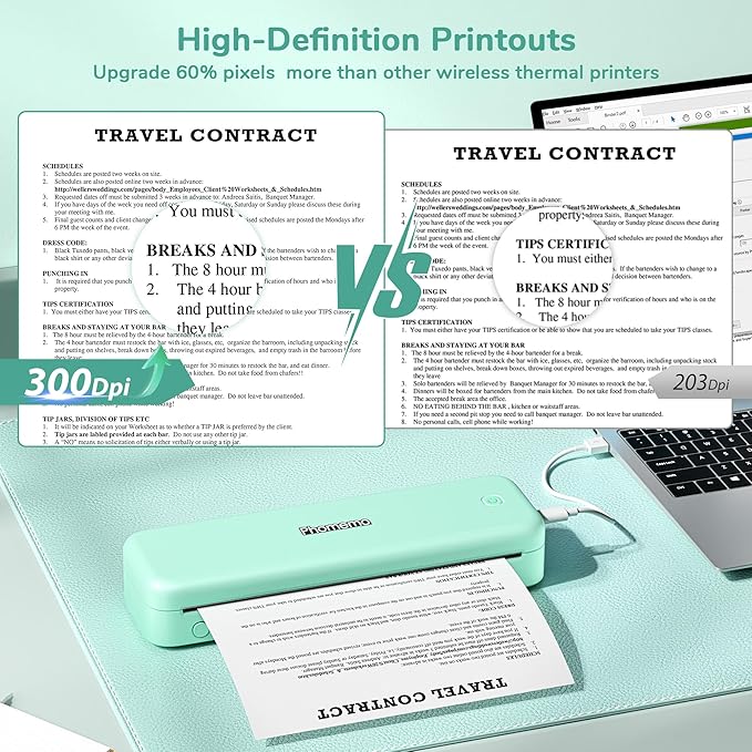 Phomemo Portable Printers Wireless for Travel,M834 Bluetooth Thermal Printer 8.5" x 11"& A4 Size,Inkless Mobile Printer with Carry Case for Travel,Office,School,Car,Home,Green-DeskLoop Office