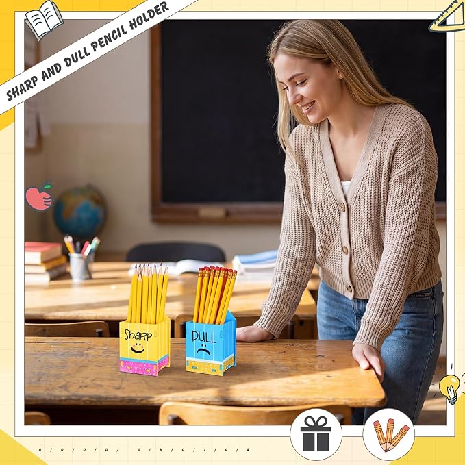 DoubleFill 2 Pcs Pencil Shaped Holder Sharp Dull Holder Wooden Dispenser Pencil - Image 6