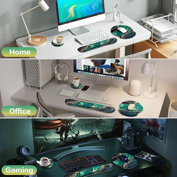 Mouse Pad Green with Wrist Rest Set, 3-in-1 Wrist Support Mousepad Set - Image 7