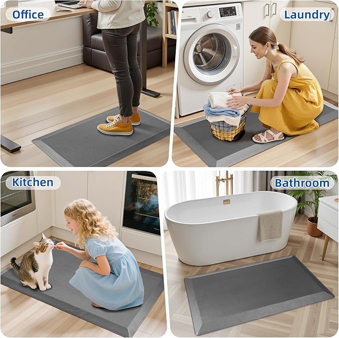 Anti Fatigue Kitchen Mats for Floor, Grey 9/10 Extra Thick Cushioned Standing Desk Mat, Comfort Memory Foam Ergonomic Kitchen Rugs and Mats Non-Slip Waterproof for Office, Kitchen, Sink, 20" x 48"-DeskLoop Office