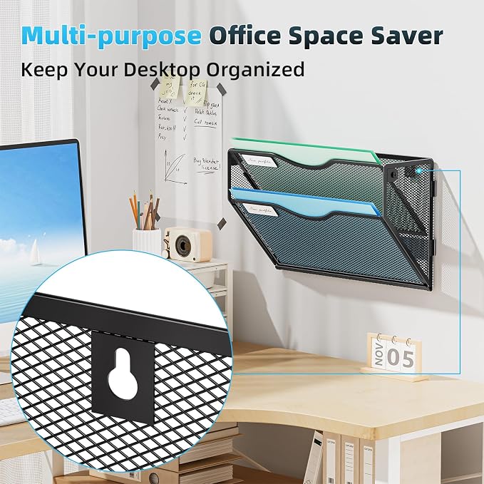 Marbrasse Wall File Holder 2-Tier Hanging Wall File Organizer, Mesh Mail Holder - Image 2