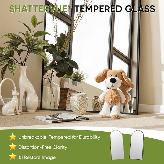 Full-Length Floor Mirror with Stand, 81"x41" Arched Style Full Body Standing Mirror for Bedroom, Living Room, Gym, Dorm - Shatter-Resistant & Easy Assembly, Gold-DeskLoop Office