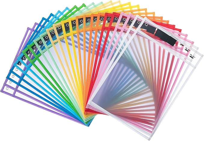 Mr. Pen- Reusable Dry Erase Pocket Sleeves, 24 Pack, Colorful | Clear Plastic by MrPen