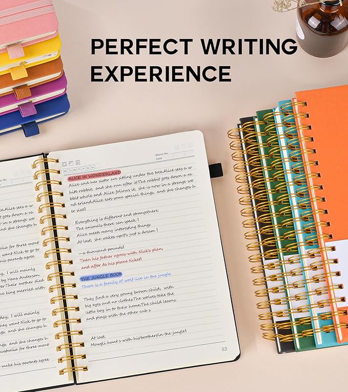 Large Spiral Notebook Journal for Women Men - 300 Numbered Lined Pages, College Ruled,B5 Hardcover Spiral Bound Notebook for School, Work, Note Taking, Writing, Leather Spiral Journal 7"x10"-DeskLoop Office