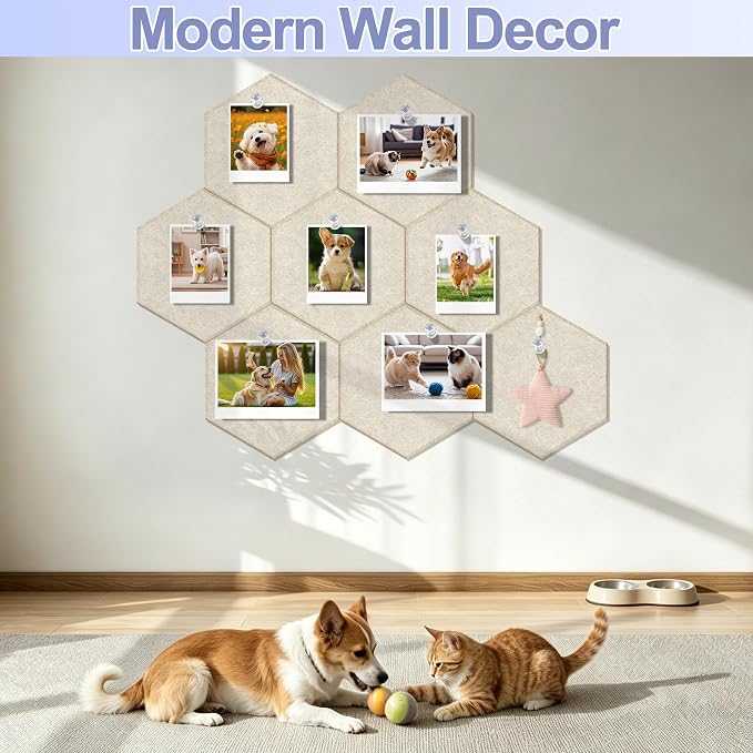 8PCS Hexagon Cork Board Tiles, Self-Adhesive Felt Bulletin - Image 4