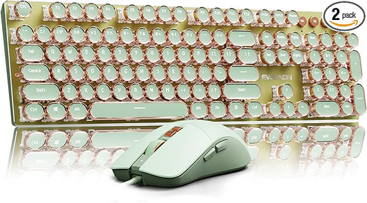 EWEADN Wired Typewriterkeyboard and Mouse Combo, Typewriter Style Mechanical Gaming Keyboard,104 Keys Backlit LED Keyboards, Media Control Knob, Wired Keyboard Pink Switch for Windows/Mac/PC-Green-DeskLoop Office