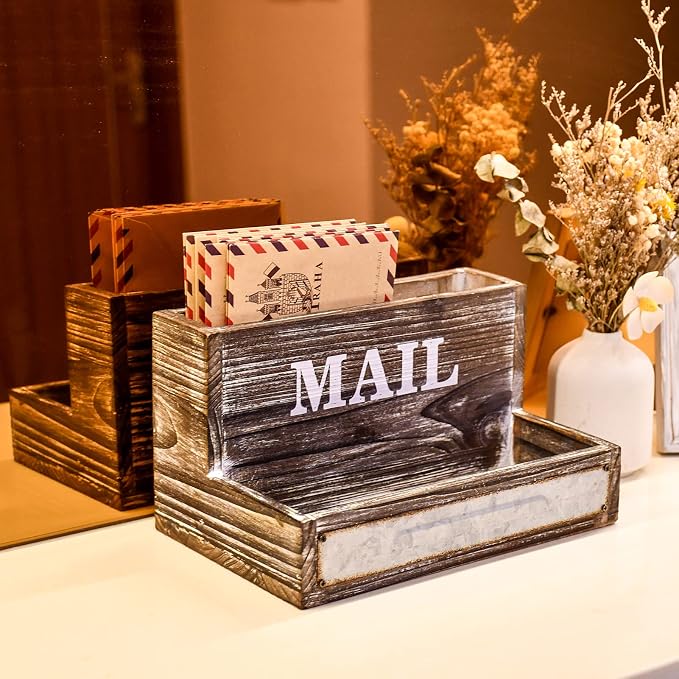 OKSQW Farmhouse Wood Desktop Desk Mail Organizer by WelcometoOKSQW
