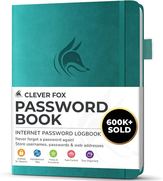 Clever Fox Password Book with alphabetical tabs. Internet Address Organizer by CleverFox