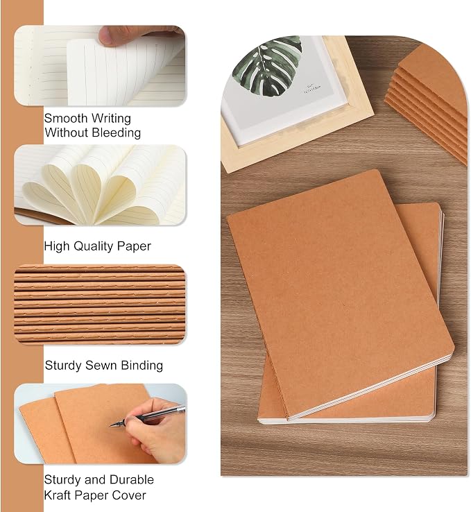 miikoul 72 Pack A5 Kraft Paper Notebook Lined Journal Bulk, 8.3 X 5.5 Inch - Image 3