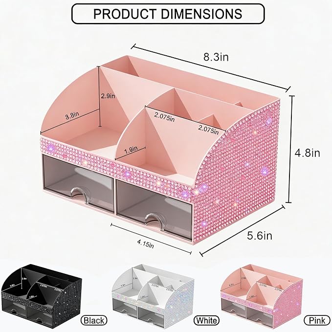Bling Makeup Organizer with Drawers, Cosmetic Storage - Image 3