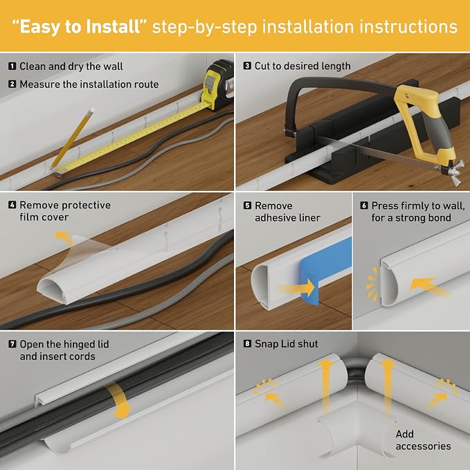 D-Line 157in Cord Cover Kit, Self-Adhesive Wire Hiders, Paintable Cable Raceway - Image 8