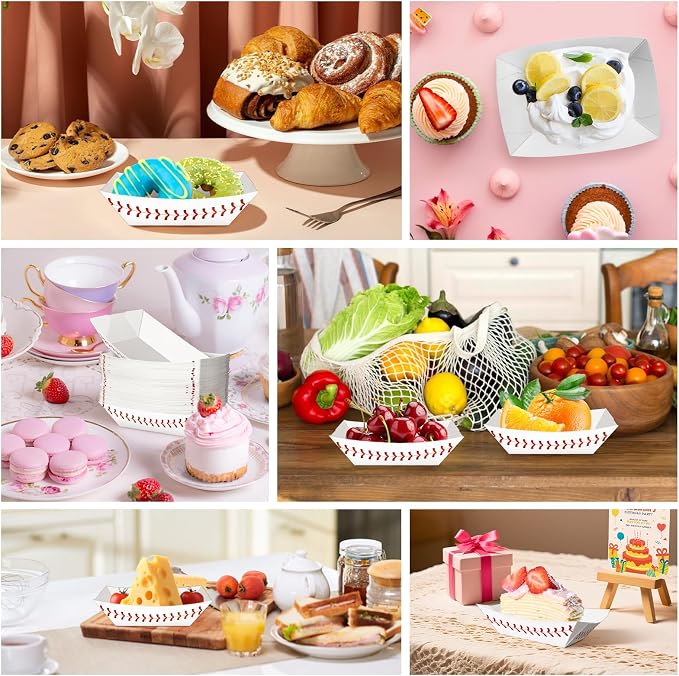 100 Pack 1/2Lb Paper Food Boat Trays, Baseball Birthday Decorations Baseball - Image 4