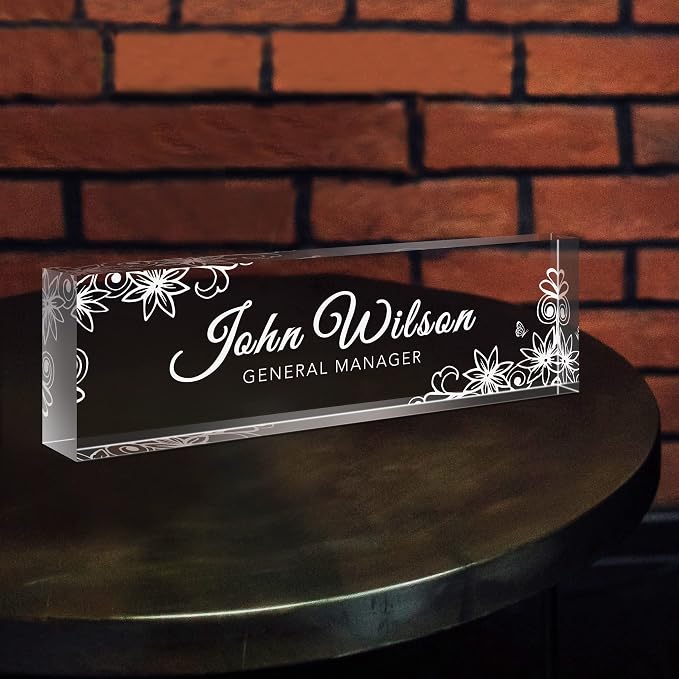 Personalized Desk Name Plate, Custom Acrylic Glass Name Plates by Custom