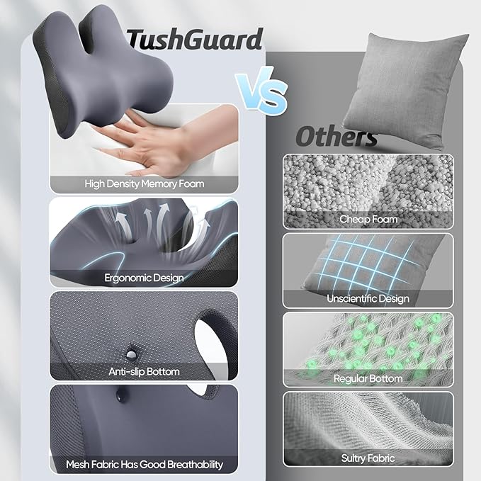 Seat Cushion for Tailbone Pain Relief X-Large,Ergonomic Office Chair Cushion for Butt Hip Lower Back & Sciatica Pain Relief Pillow,Pressure Relief Seat Cushion for Long Sitting,Office & Car (Black)-DeskLoop Office