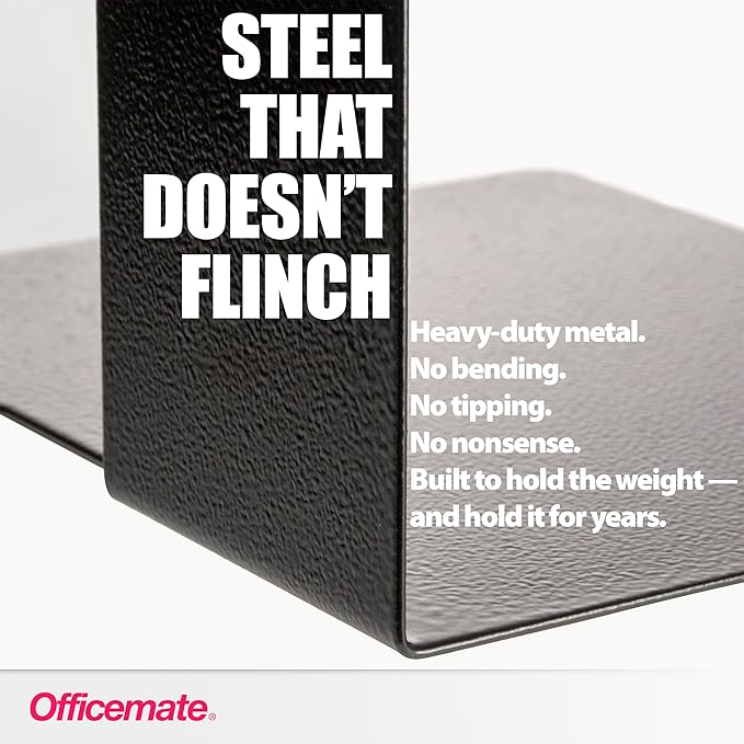 Officemate Heavy Weighted Bookends, Sturdy Office & Home Shelf Organizers - Image 3