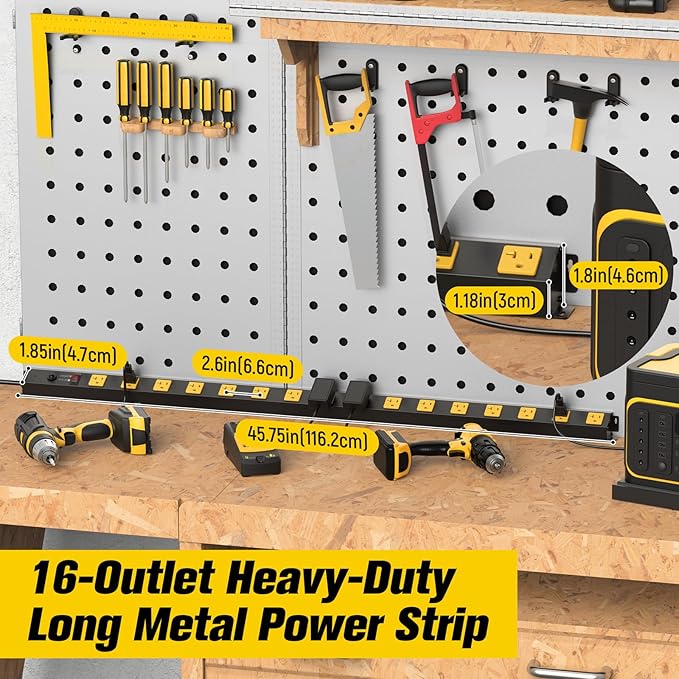 HHSOET 16 Outlet Long Power Strip, 15FT Heavy Duty Power Strip with 4800J Surge Protection, 20a Mountable Wide-Spaced Outlets for Home, Office, Garage & Workshop - ETL Certified-DeskLoop Office