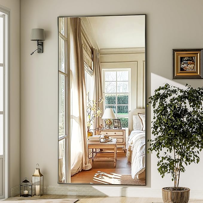 GLSLAND 71"x31" Full Length Mirror Extra Large Hanging or Leaning Rectangle Mirror Aluminum Alloy Thin Frame Bedroom Floor Dressing,Black-DeskLoop Office