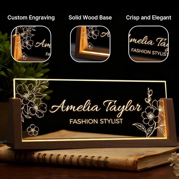 Custom Light Up Name Plate for Desk, Personalized LED Acrylic Name Sign - Image 3