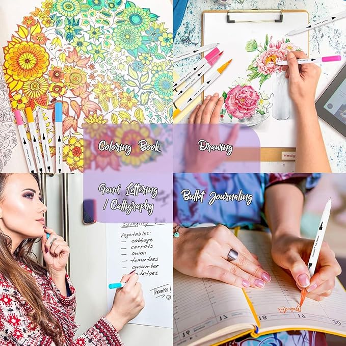 Soucolor Halloween Christmas Gifts for Teen Girls Trendy Stuff, Preppy Stuff for Teen Girls, 24 Colors Dual Tip Brush Markers Pens for Kids Planner Lettering Calligraphy Drawing Preppy School Stuff