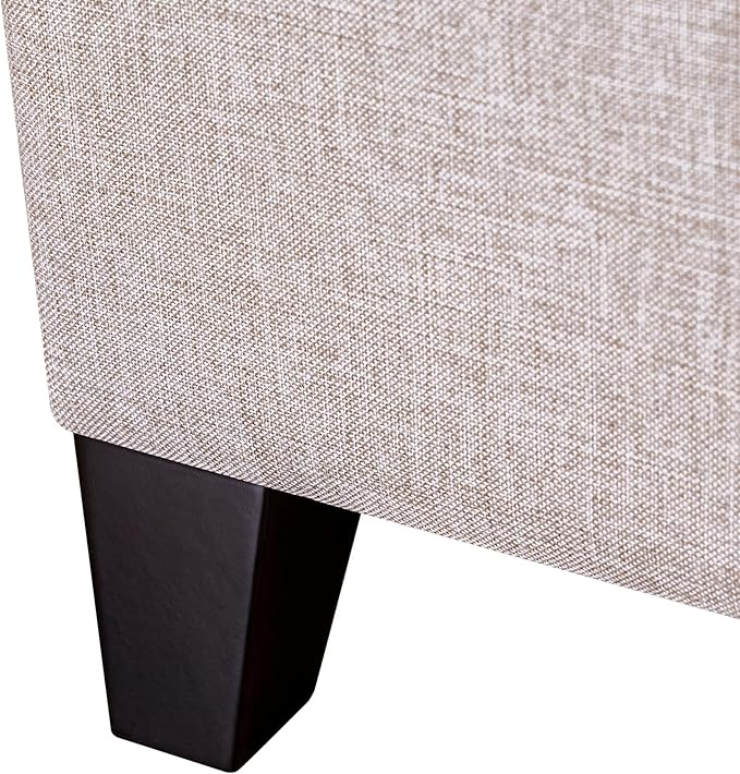 Adeco 18 Inch High Cube Ottoman Storage, Linen Chair Foot Stools, Upholstered Vanity Stool with Hinged Lid, Solid Wood Legs (Beige Grey)-DeskLoop Office