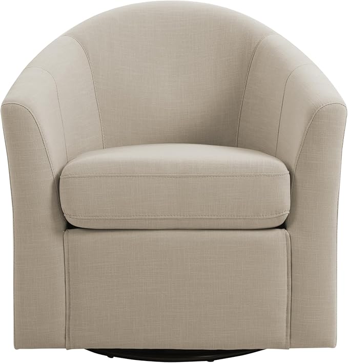 UIXE 360° Swivel Barrel Accent Chairs Set of 2, Modern Round Arm Chair Upholstered Club Armchair, Single Sofa Seating in Fabric for Living Room, Bedroom (Flax Brown)-DeskLoop Office