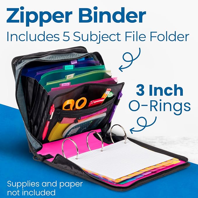 Case-it Mighty Zip Tab School Zipper Binder | 3-Inch O-Rings, 600-Sheet Capacity - Image 2