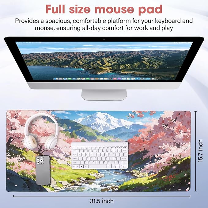 Cherry Blossom Anime Large Gaming Mouse Pad, 31.5x15.7 Inch, Non-Slip Rubber - Image 2