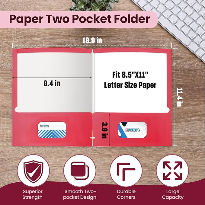 BIBRADAA® 50 Packs Red Folders - Image 2