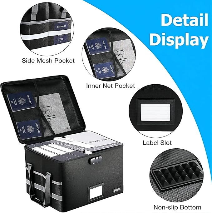 File Box with Lock, Fireproof Document File Organizer Box with Zipper & - Image 3