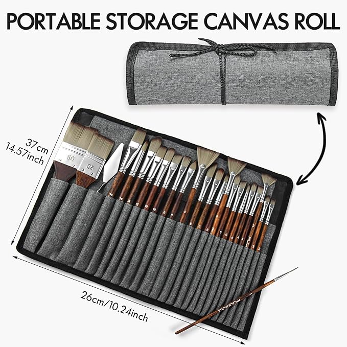 25pcs Paint Brush Set, Fuumuui Acrylic Paint Brushes, Professional Artist Series with Wide Flat, Filbert, Fan, Dagger, Cat Tongue, Round, Angle, Rigger for Oil, Acrylic Canvas Paintings, Face Painting-DeskLoop Office
