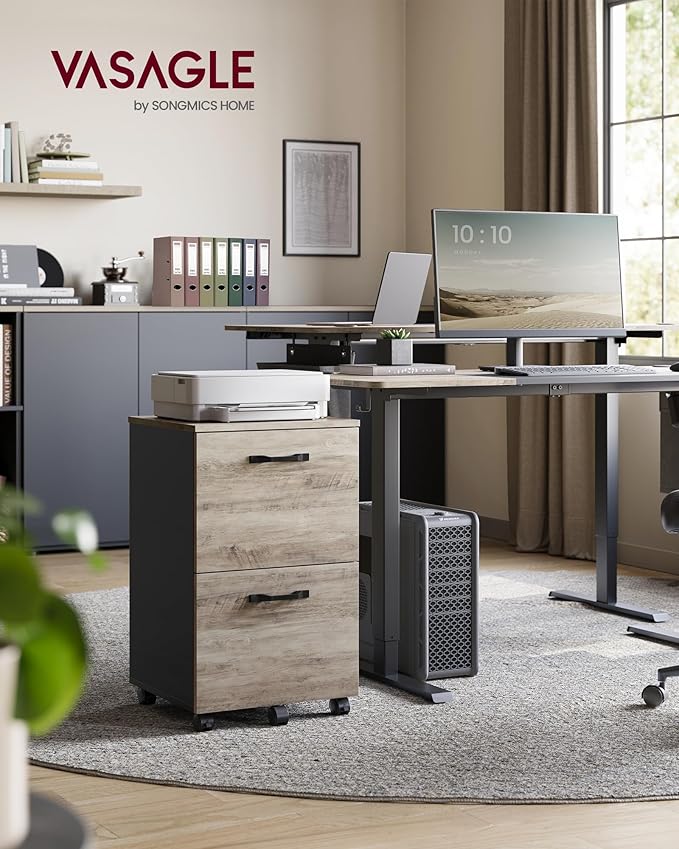 VASAGLE 2-Drawer File Cabinet, Small Rolling Filing Cabinet for Home Office, Printer Stand, for A4, Letter-Size Documents, 15.7 x 16.5 x 27.6 Inches, Heather Greige and Ink Black UOFC040B02-DeskLoop Office