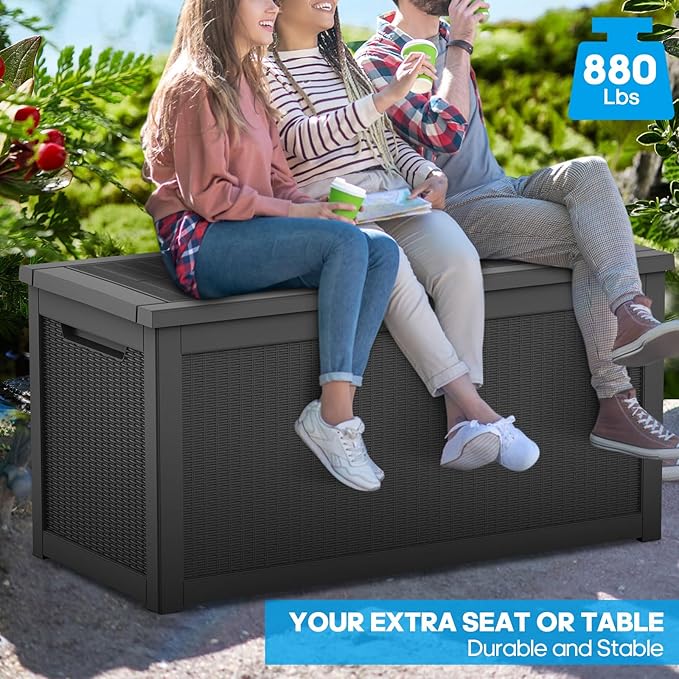 320 Gallon Resin Deck Box, Waterproof Outdoor Storage Bin for Patio Furniture, Pool Accessories, and Garden Tools, Lockable & UV-Resistant, Black-DeskLoop Office