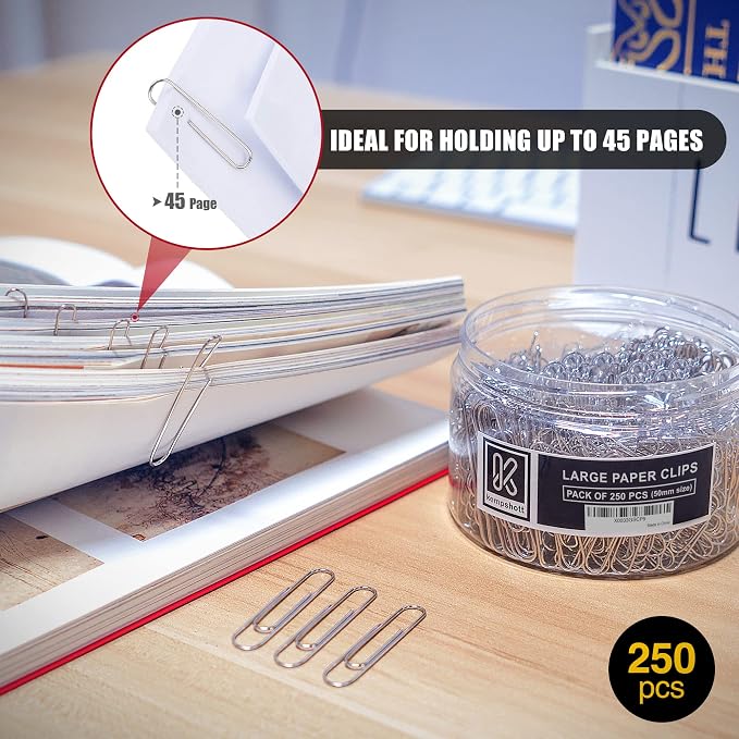 Kempshott 250 Large Paper Clips Smooth, Jumbo Paper Clips - Image 3